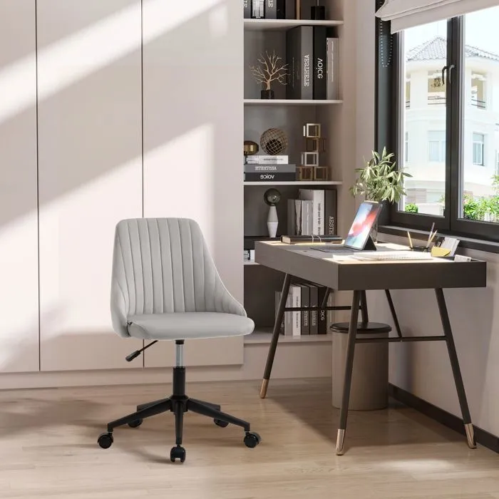 Vinsetto Chaise de bureau design contemporain pivotante 360° ergonomique dossier strié hauteur réglable revêtement velours gris-1