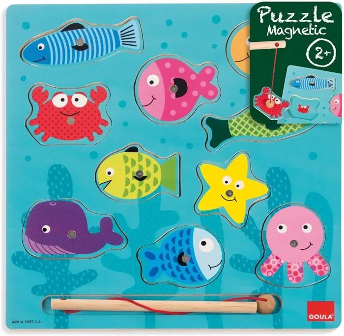 Puzzle encastrement en bois magnétique : La Pêche-0