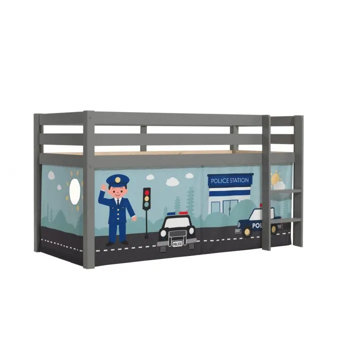 Vipack - Lit Mi-Hauteur 90x200 sommier inclus housse Police Pino - Gris-2