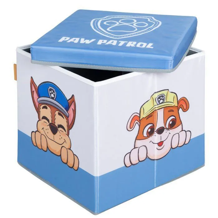 Tabouret Cube avec Rangement pour Enfant ROBA Pat'Patrouille - Motif Chiens Chase Ruben & Marcus - Bleu - Blanc-0