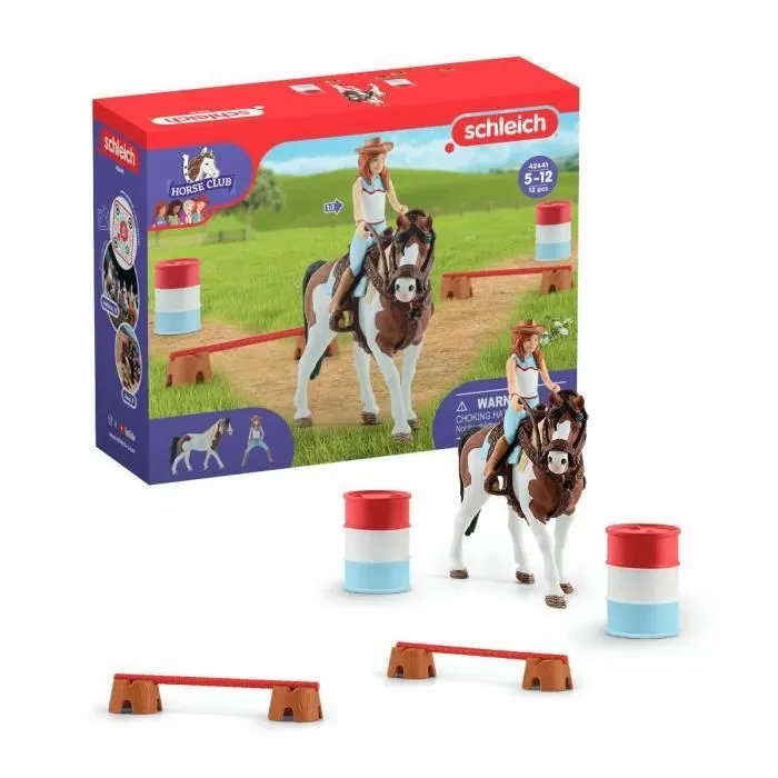 Cheval de Course d'Hannah - Coffret de 12 Jouets Schleich Rodéo avec Vachère - Figurine Cheval et Accessoires - Cadeau pour Garçons-0