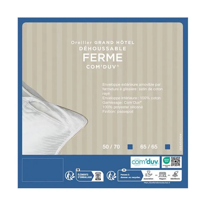 Oreiller "Fjord Grand Hotel" déhoussable Ferme Com'Duv Satin de coton rayé Lestra-4