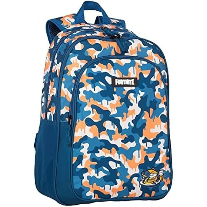 Sac à dos école Fortnite Blue Camo - deux poches principales et poche avant - adaptable aux chariots - intérieur doublé - bretelles-0