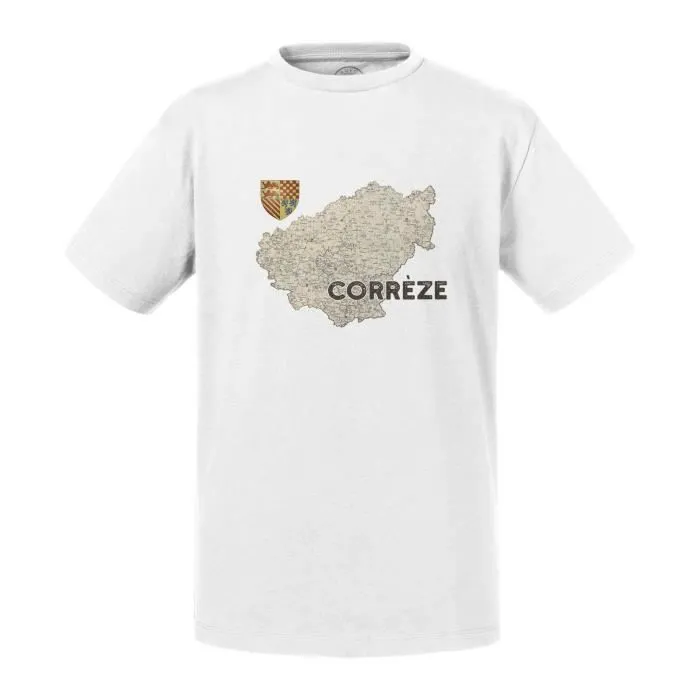 T-shirt Enfant Blanc Corrèze 19 Departement Brive Tulle Carte Ancienne Aquitaine-0