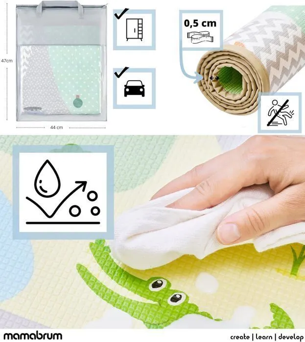 Mamabrum Tapis d'éveil Bébé 2 Faces 120x180X0,5 cm- Mousse- Pliable- Imperméable- Antidérapant- Portable- Motif Forêt et ville-5