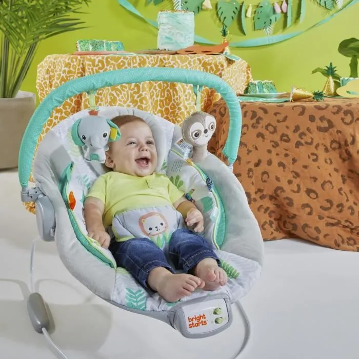 BRIGHT STARTS Transat bébé Jungle Vines, vibrations apaisantes, barre de jouets amovible, jusqu'à 9 mois-3