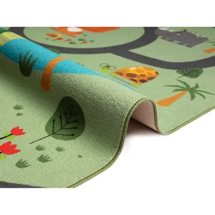 the carpet Happy Life - Tapis de jeu pour chambre d'enfant avec des animaux de la jungle mignons, vert, 200 x 200 cm rounde-3