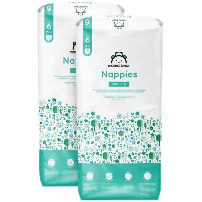 Mama Bear Marque - 140 Couches bébé ultra absorbantes - Taille 6 (15+ kg) - Nouvelle version - 5400606983434-0