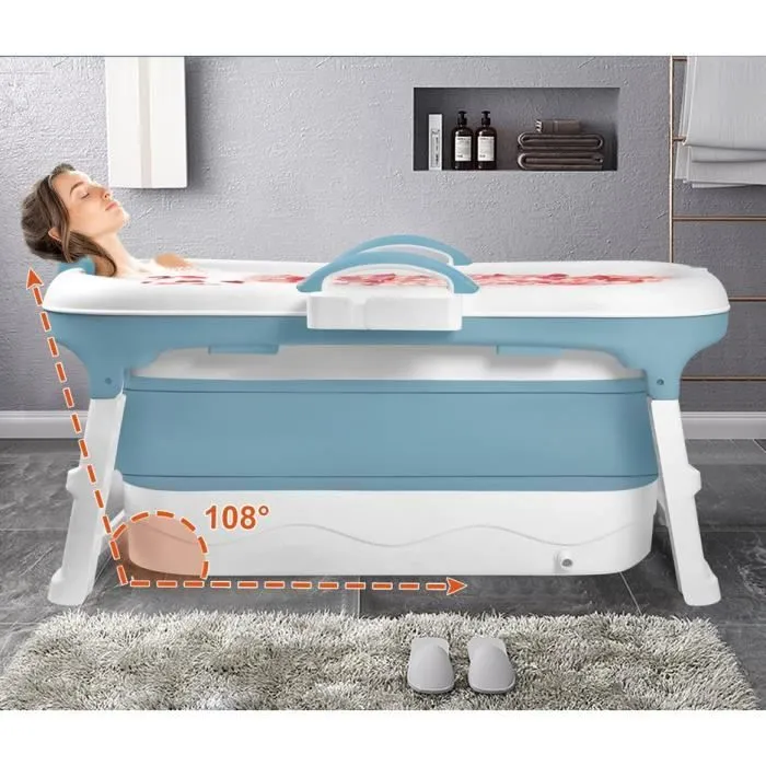 YUENFONG Baignoire pliable pour adulte L 118 x 62 x 53 cm, Baignoire portable avec Couvercle amovible pour petite salle de bain-2