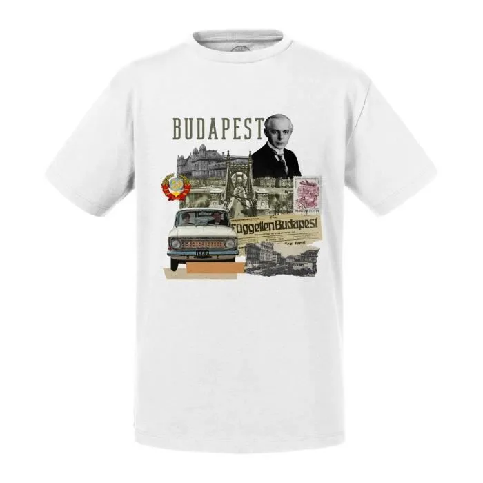 T-shirt Enfant Blanc Budapest Vintage Collage Vintage Voyage Hongrie-0