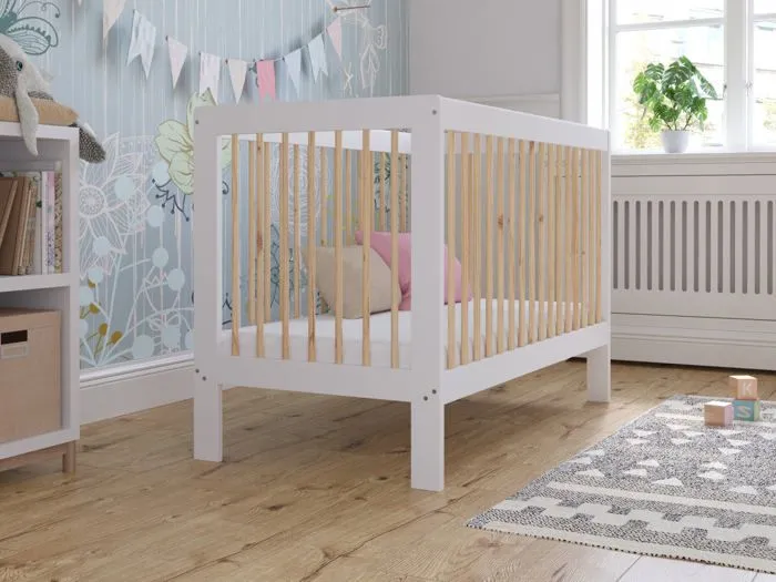 Lit Bebe Evolutif en Bois Pin Blanc 120x60cm, Transformable en Un Canapé-lit avec Une Barrière de Sécurité-5