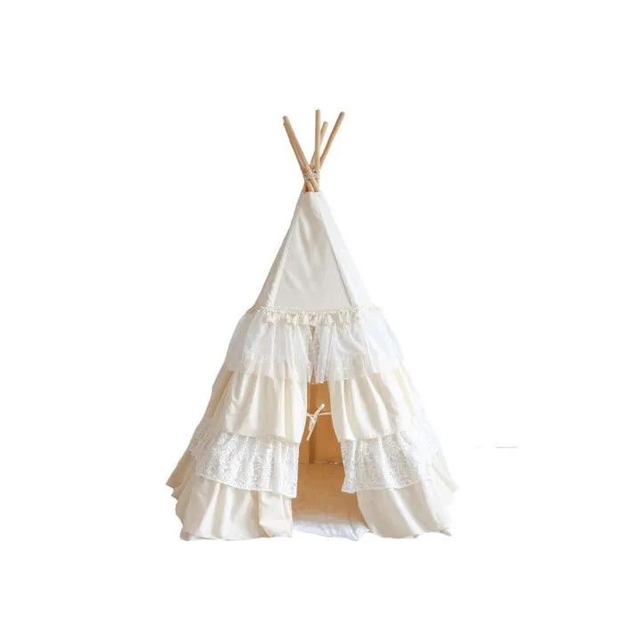 Tipi enfant Moi Mili Shabby Chic - Tissu 100% coton et tiges de pin - Blanc - 120x170cm-0