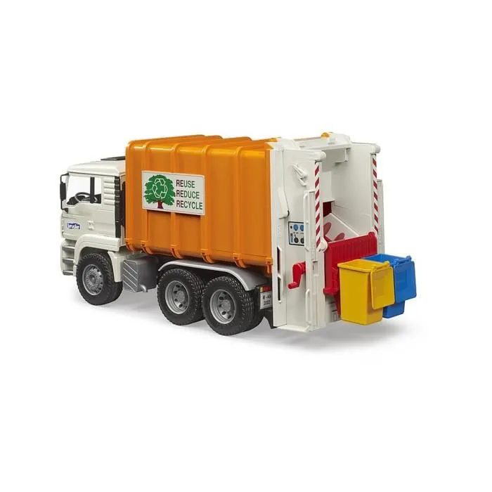 Camion poubelle - BRUDER - MAN TGA - 2 poubelles incluses - Échelle 1:16 - À partir de 3 ans-1