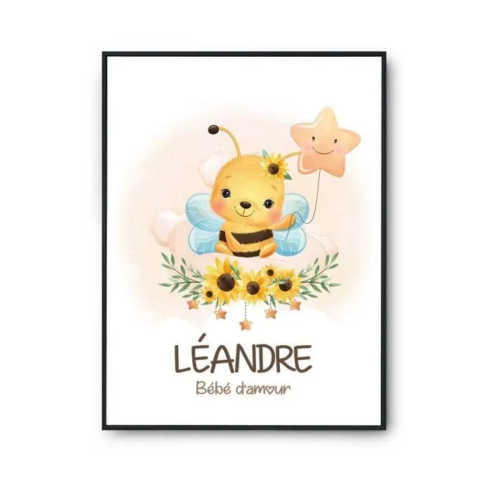 Affiche - Léandre - bébé d'amour - abeille - 42 x 59.3 cm - Décoration murale-0