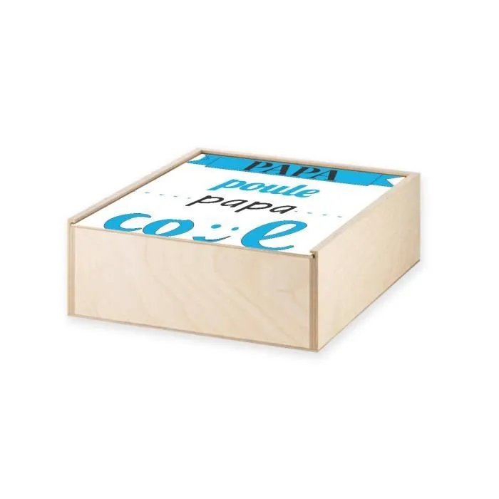 Boite Coffret en Bois - Papa Poule Papa Cool Bleu Fete des pere (11 x 11 x 3,5 cm)-1