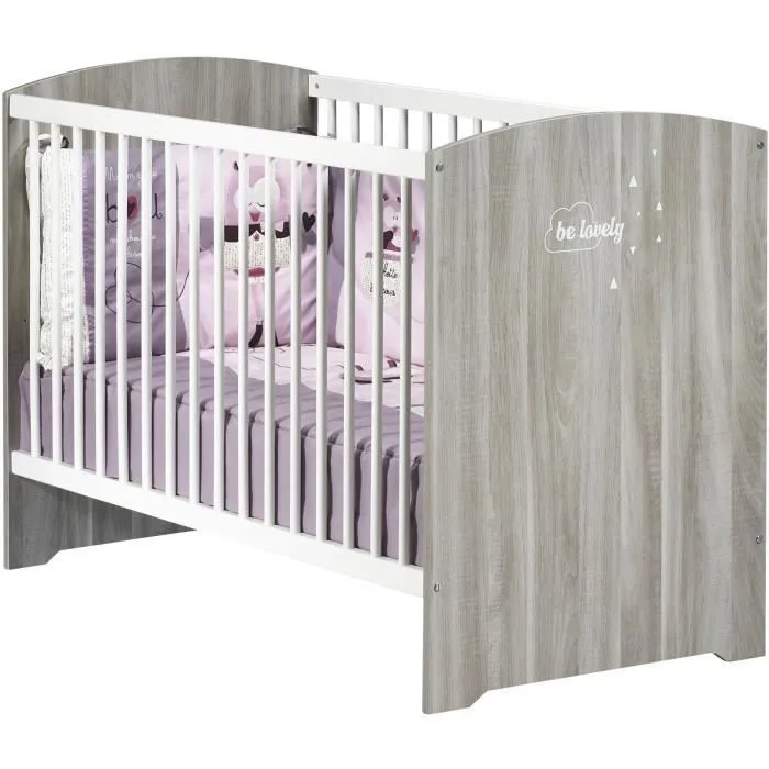 Chambre bébé complète - Lit 120x60, commode à langer et armoire - BABY PRICE - SMILE - Chêne silex-1