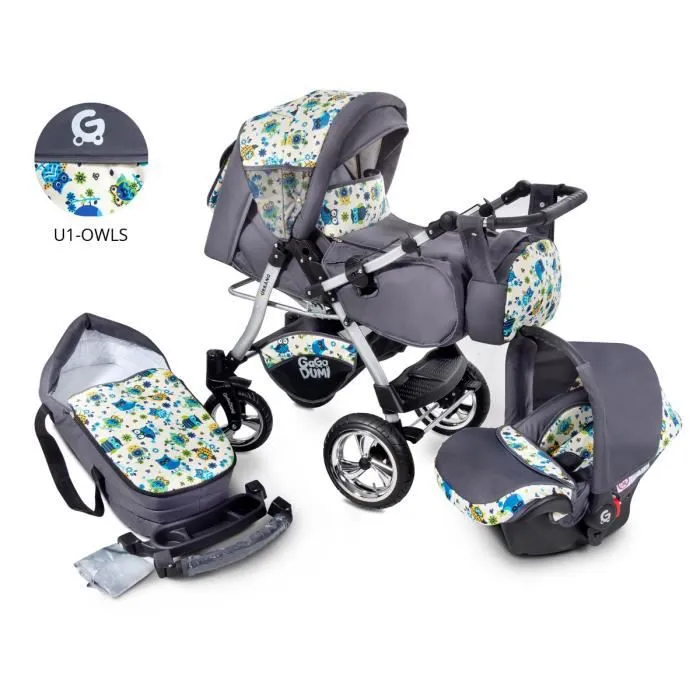 GagaDumi Urbano combinée 3 en 1 poussette nacelle Siège-Auto avec tous les accessoires Landau (U1- CHOUETTES)-0