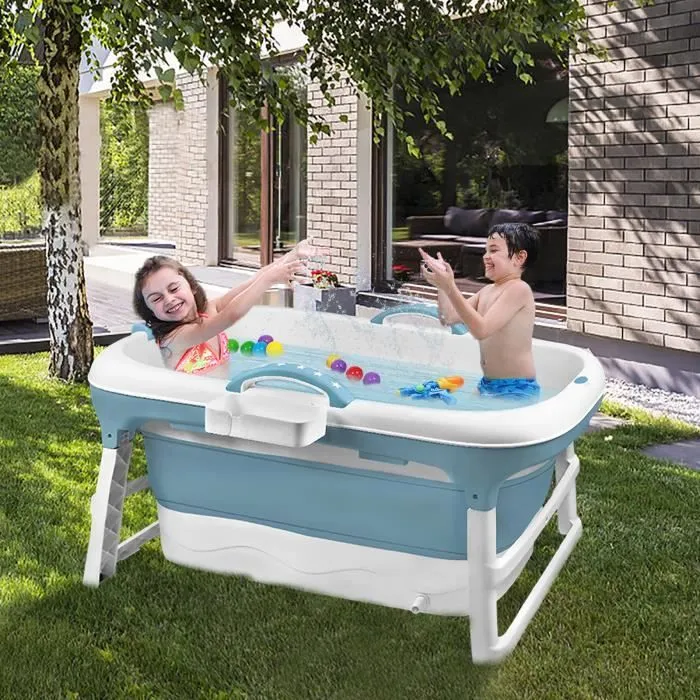 XMTECH Baignoire Pliable 118x60x53cm Portable Plastique Baignoire pliable à poser avec Tablette pour Enfant et Adulte-3