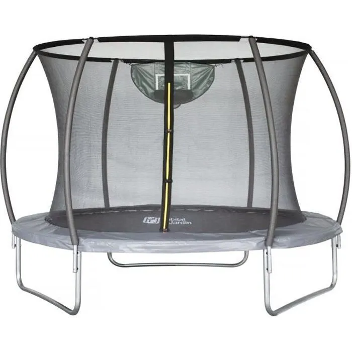 Trampoline avec filet intérieur et panier de basket "jumper" Ø3,05 - Gris-0