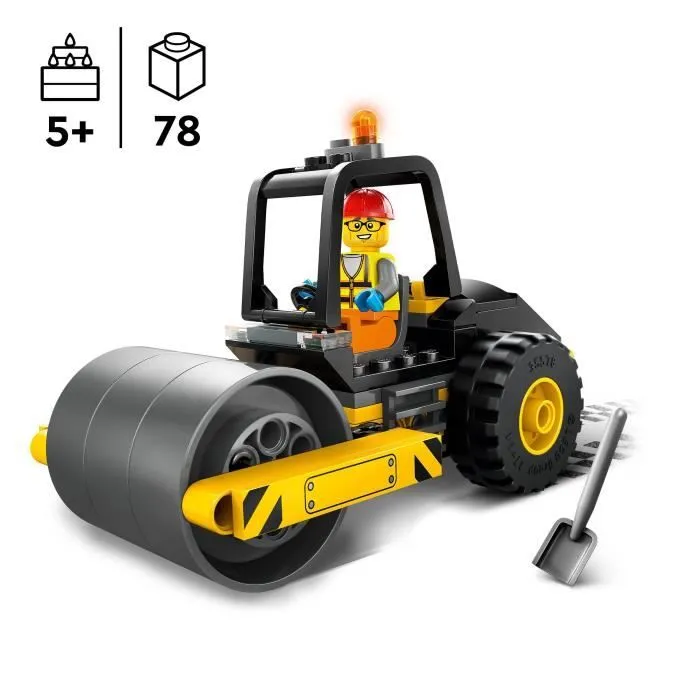 LEGO® 60401 City Le Rouleau Compresseur de Chantier, Maquette de Jouet de Camion avec Minifigurines d'Ouvrier-1