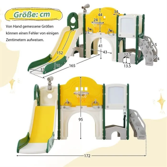 Toboggan pour enfants - DREAMMESPACE - 10 en 1 - Autoportant - Escalade - Jeu de forage - Vert-3