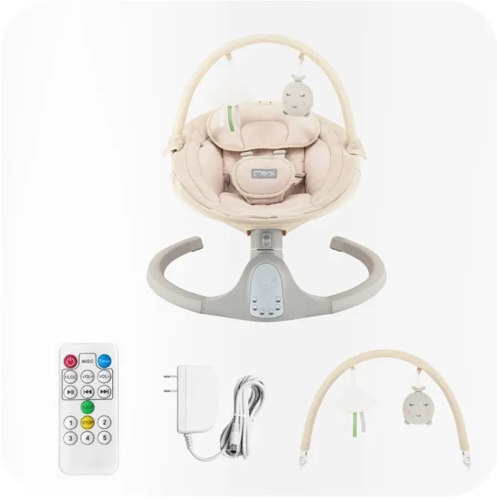 MoMi KENANI SAND - Balancelle Bébé Électrique - 10 mélodies - 5 modes de balancement - Arche à jouets – Beige-1