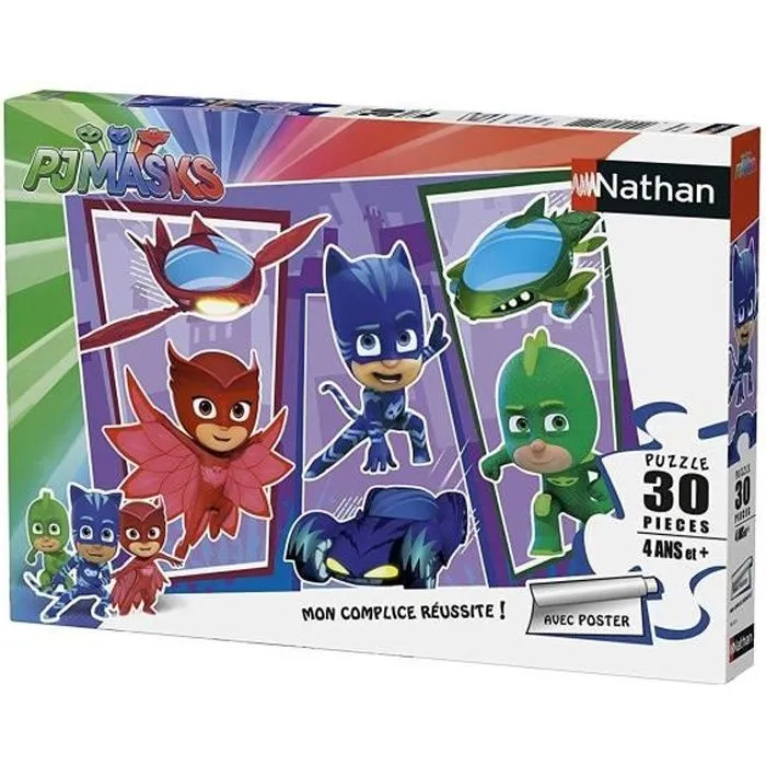 Puzzle Les Pyjamasques 30 pièces avec poster - Nathan - Enfant dès 4 ans-0