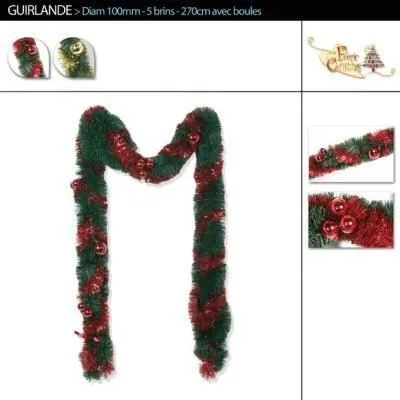 Guirlande de Noël - 694354A - 2,60m - Vert sapin - Or - Classique-1