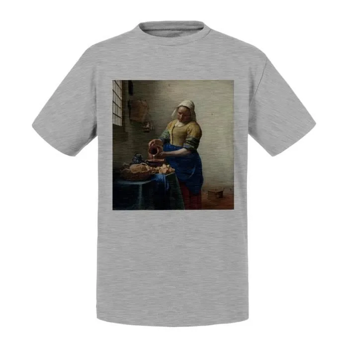 T-shirt Enfant Gris La Laitiere Vermeer Peinture Art Baroque-0