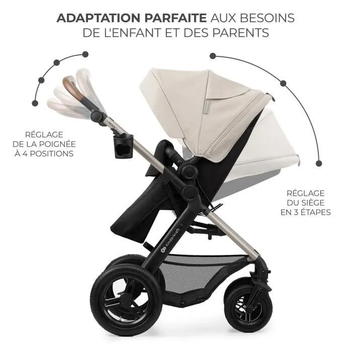 Poussette 3 en 1 Combinée - KINDERKRAFT MOOV2 - avec Siège auto I-size - Système de voyage - Accessoires inclus - Gris-3