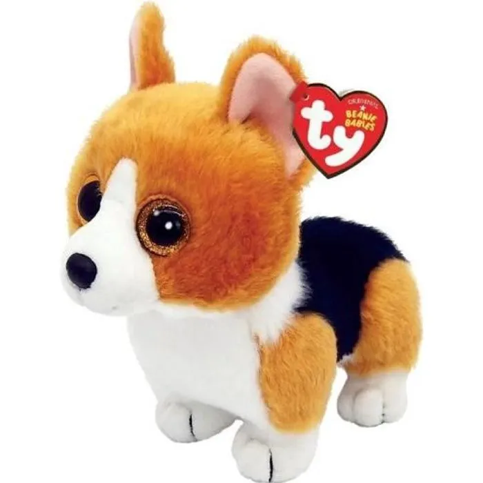 Peluche - TY - Beanie Babies - Corgi Chien - 15cm - Marron, Blanc, Noir-0