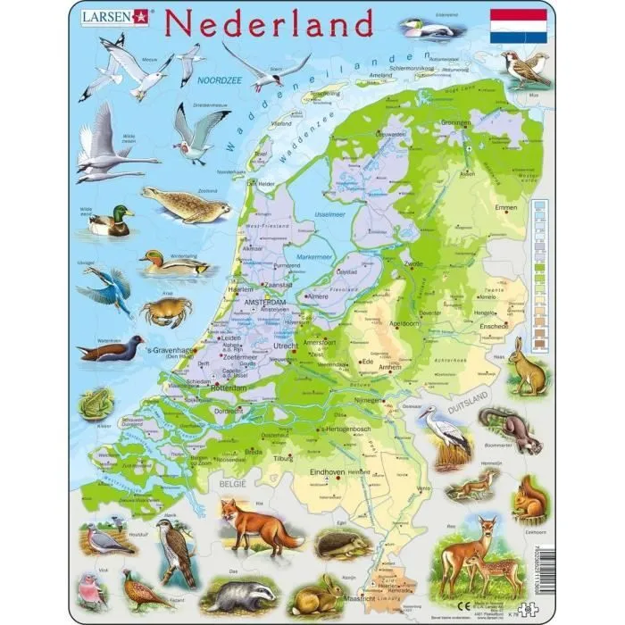 Puzzle géographique Maxi Nederland - LARSEN - 68 pièces - Voyage et cartes - Multicolore-0