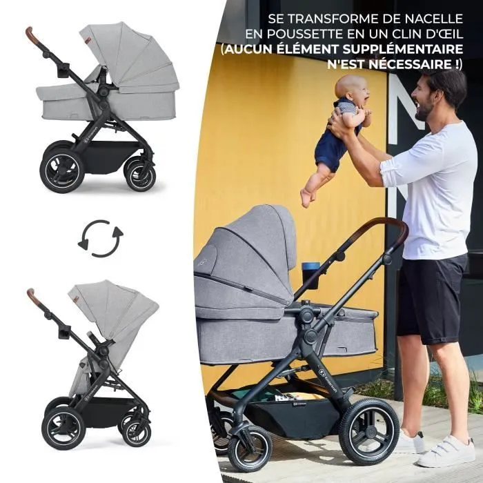 Poussette 3 en 1 Combinée - KINDERKRAFT B-TOUR - avec Siège auto I-size - Système de voyage - XL Siège - Noir-2