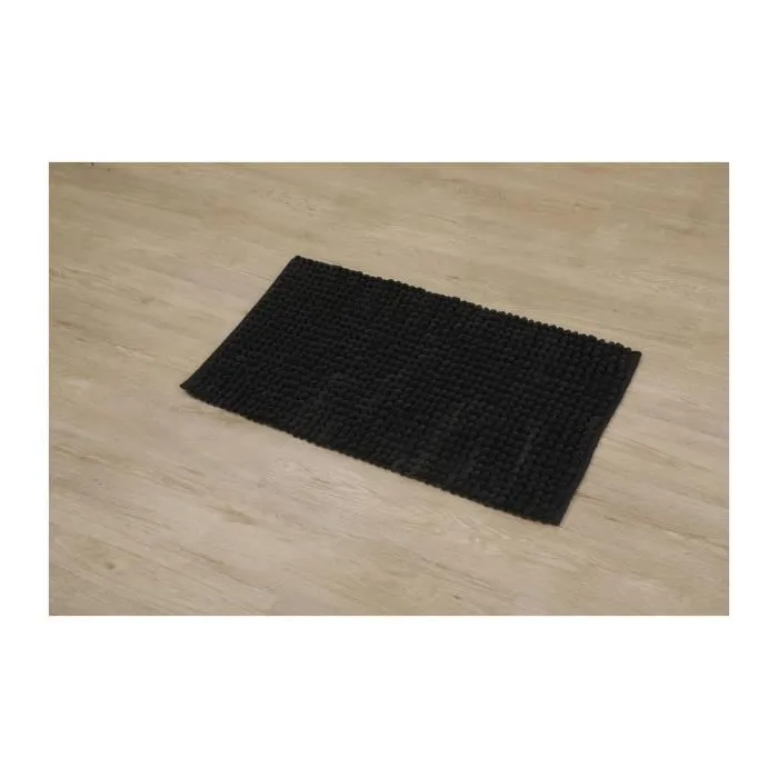 TENDANCE - Tapis de salle de bain Noir en Polycoton Boules 50 x 90 cm-1