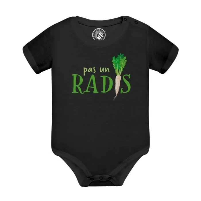 Body Bébé Manche Courte Noir Pas un Radis Humour Argent Légume Jardin-0