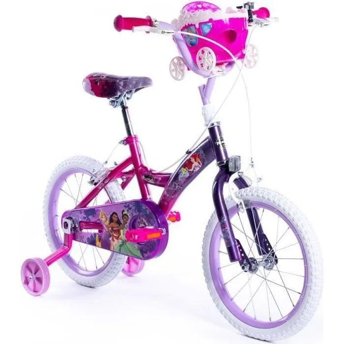 Vélo Enfant Disney - Princess  - Roues 16" - Age 5 à 7 ans - 2 Freins - Stabilisateurs - Rose - Produit HUFFY-0