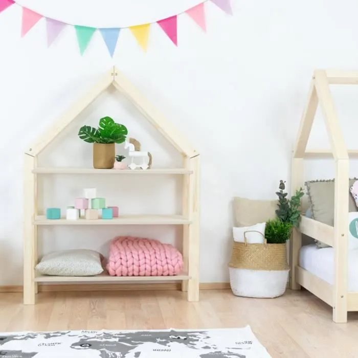 Lit cabane en bois TERY avec étagère 120 x 190 blanc - GENERIQUE - Enfant - A lattes - Avec tiroirs-3