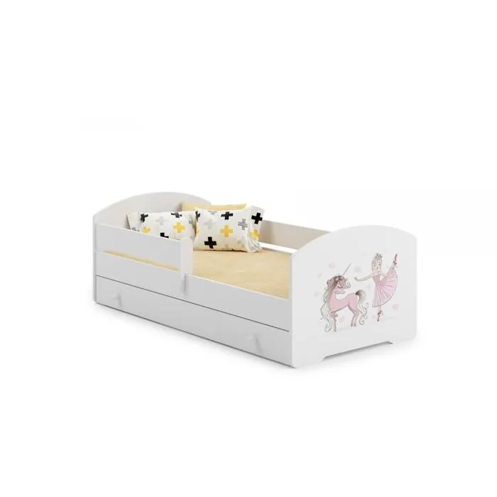 Lit enfant 140 x 70 cm + sommier + matelas + tiroir + barrière de protection-0