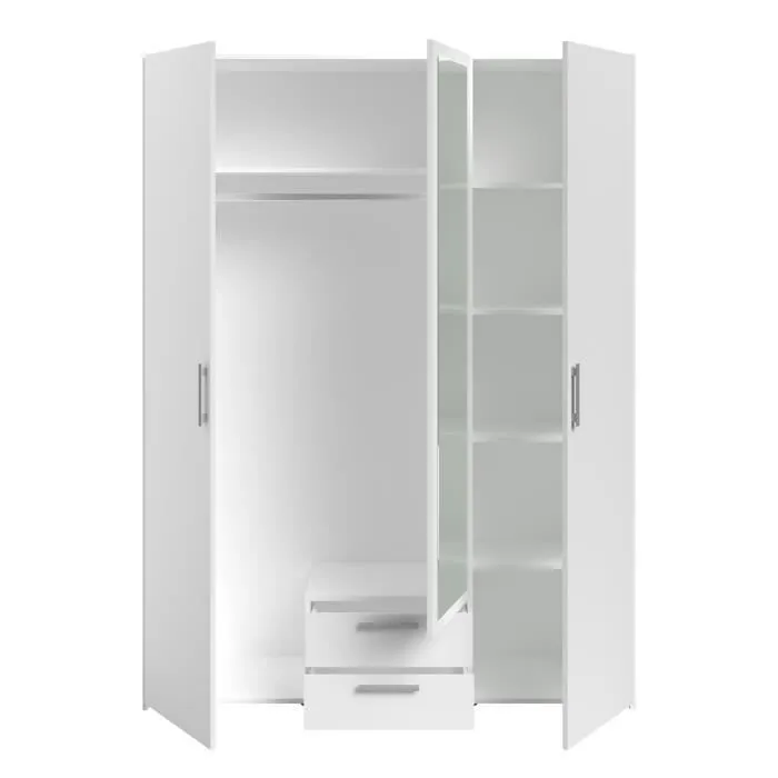 Armoire VARIA - Décor blanc - 3 portes + 2 tiroirs + miroir - L 150 x H 200 x 51 cm-7