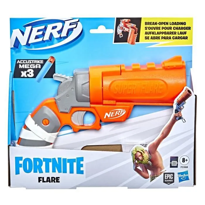 NERF - Fortnite - Blaster à fléchette Flare - 3 fléchettes Nerf Mega AccuStrike - Poignée d'amorçage-1