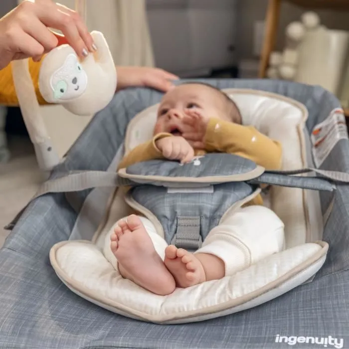 INGENUITY Transat bébé pliable massage ventre - Parker, Position fixe ou à bascule, vibrations, mélodies et arches d'éveil amovible-3