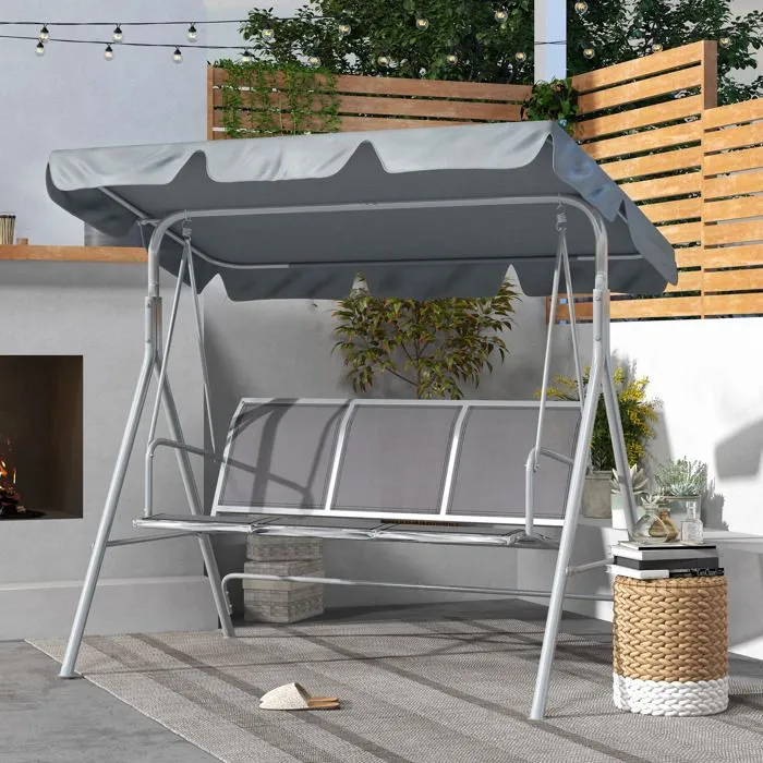 Balancelle de Jardin 3 Places - Outsunny - Toit imperméabilisé - Inclinaison réglable - Assise et Dossier Ergonomique - Gris-1