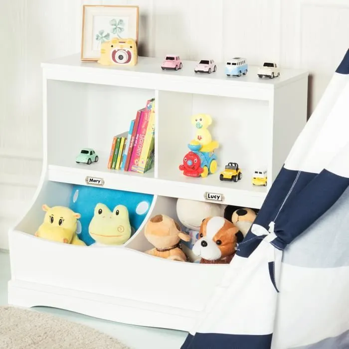 COSTWAY Meuble de Rangement à Jouet pour Enfant, Inclus 4 Compartiments de Rangement, Avec Coin Arrondis et Surface Lisse Blanc-2