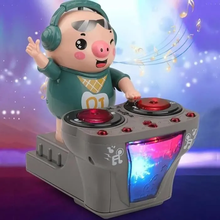 Jouet Cochon DJ à Balancer, DJ Swinging Piggy Toy, DJ Electric Music Dancing Pig Toy, Jouet Rock DJ Cochon avec Musique et lumières-0