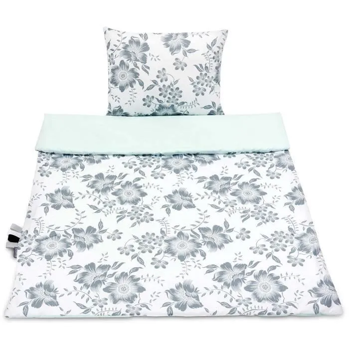 Bellochi Set de Couette Bebe 75x100 cm et Coussin Enfant 30x40 cm - Réversible et Lavable - Coton - Mint Berry-1