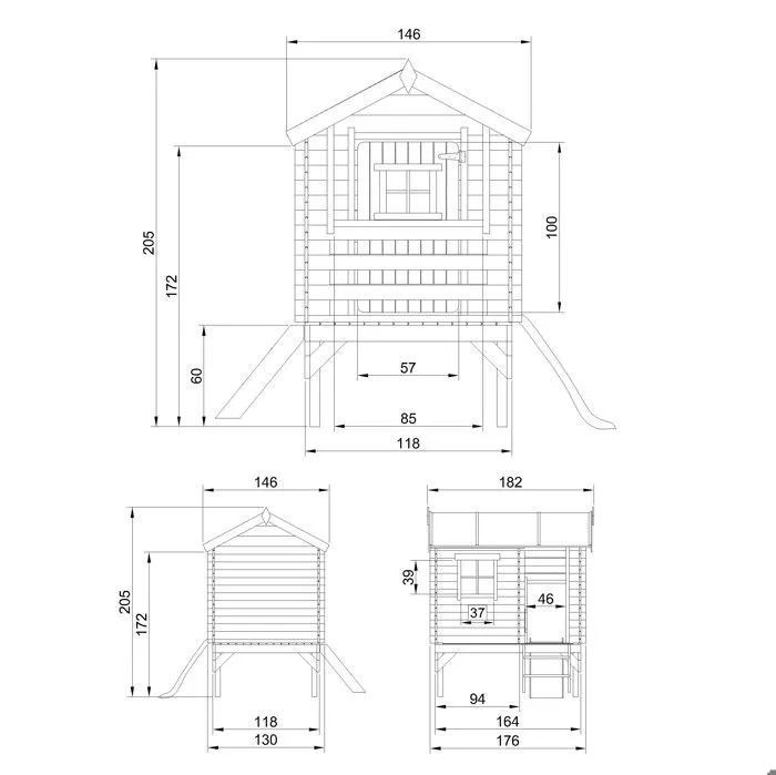 Maisonnette en bois avec toboggan - 82x146xH205cm/1.1m2 - maison jardin enfant exterieur bois - Timbela M501C-4