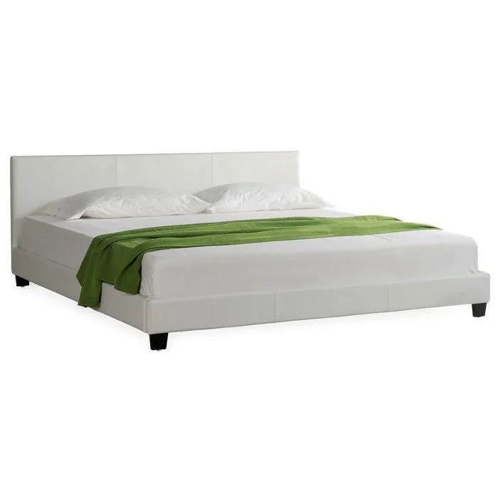 Lit Double Rembourré Albacete Similicuir avec Matelas 160 x 200 cm Blanc Corium-3