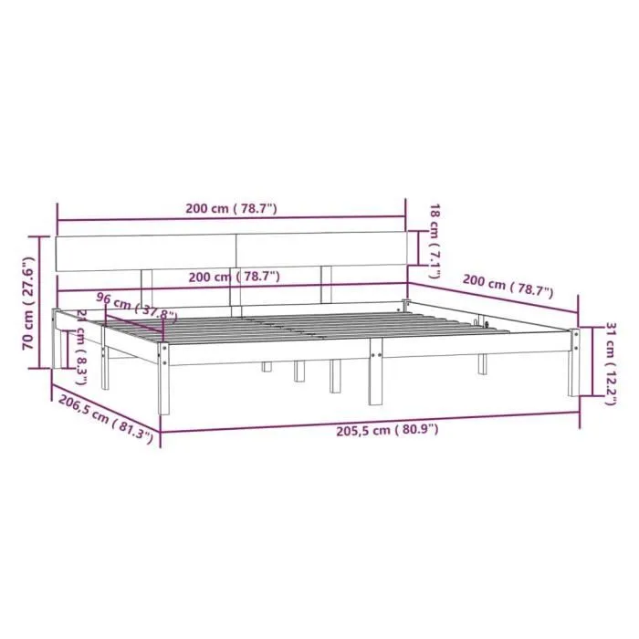 vidaXL Cadre de lit Blanc Bois de pin massif 200x200 cm-2