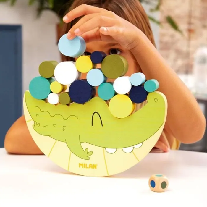 Jouet Éducatif - Coco Balance - Crocodile en Bois - Cylindres Empilables - Motricité Fine - Créativité-0