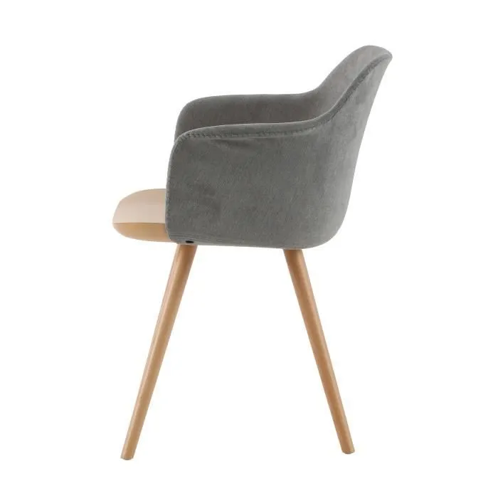 Chaise - DELAMAISON - CÔME - Bois massif de frêne - Tissu gris clair - Avec accoudoirs-2